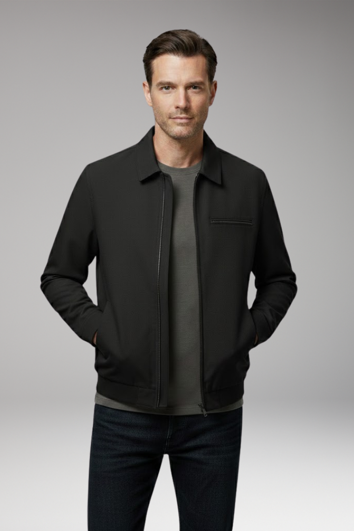Men’s Bomber Jacket with Classic Collar and Utility Pockets