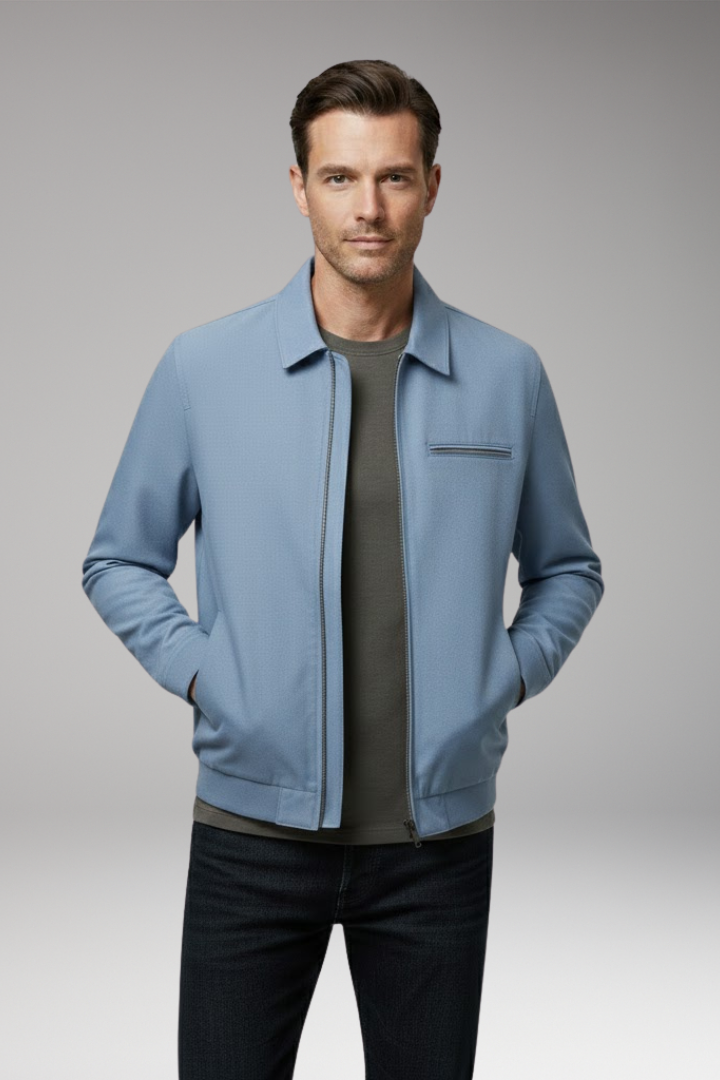 Men’s Bomber Jacket with Classic Collar and Utility Pockets