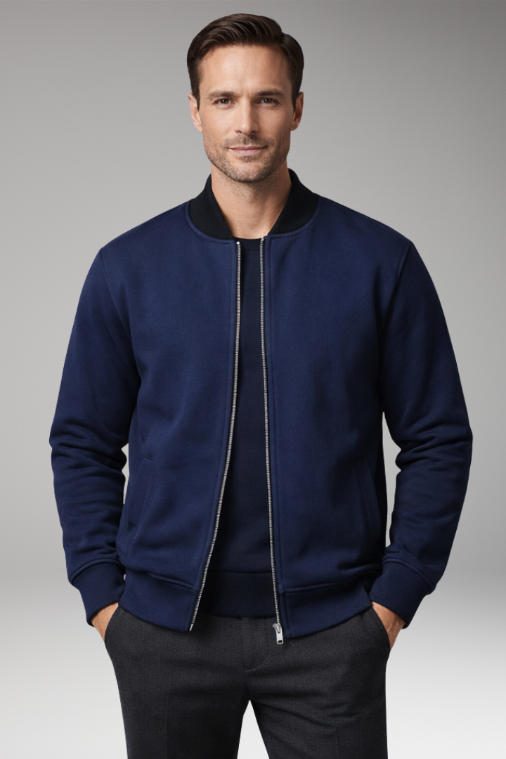 Men's Bomber Jacket with Concealed Zip and Elastic Cuffs