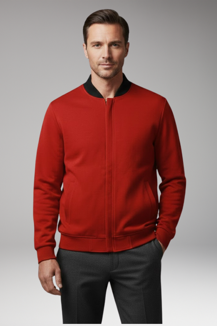 Men's Bomber Jacket with Concealed Zip and Elastic Cuffs