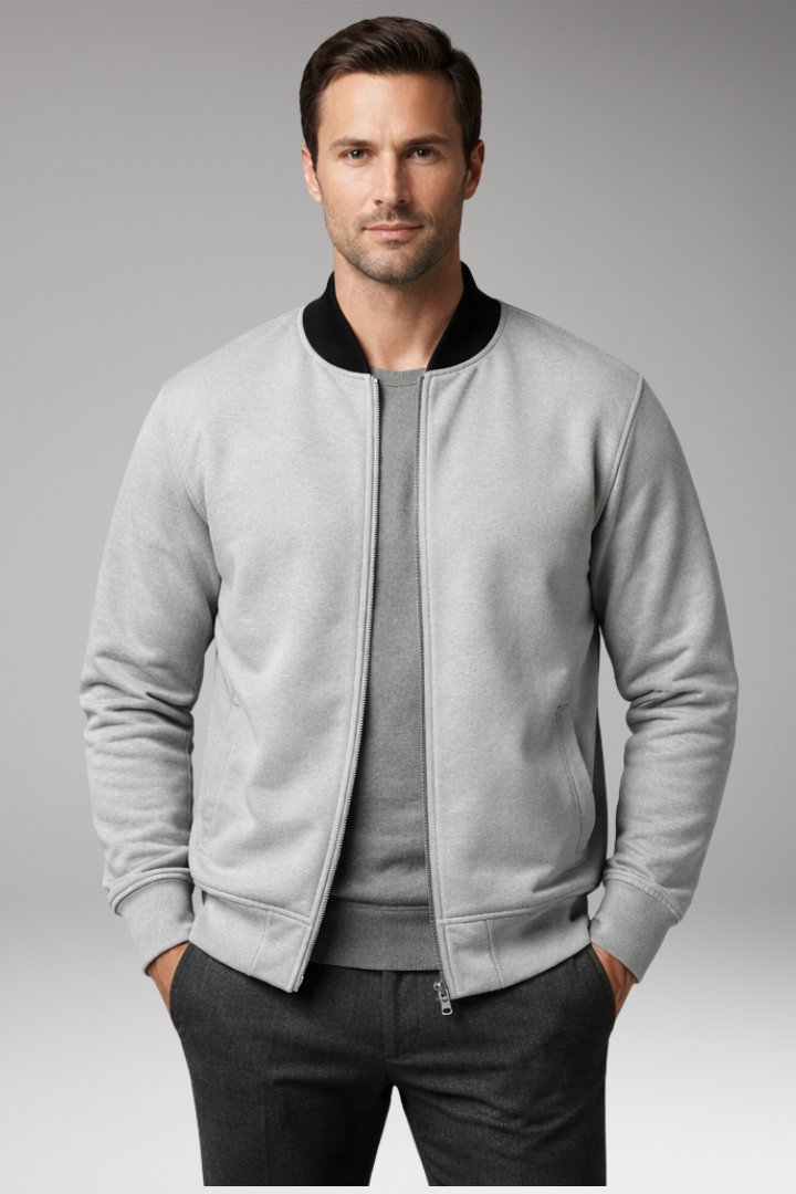Men's Bomber Jacket with Concealed Zip and Elastic Cuffs