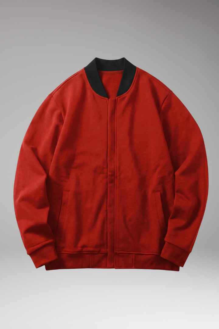 Men's Bomber Jacket with Concealed Zip and Elastic Cuffs