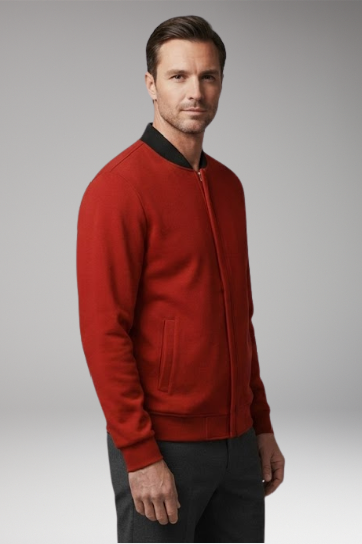 Men's Bomber Jacket with Concealed Zip and Elastic Cuffs