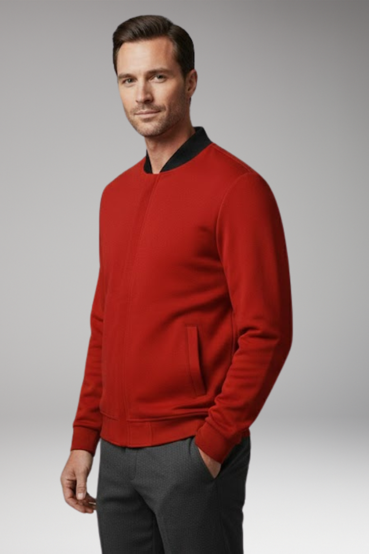 Men's Bomber Jacket with Concealed Zip and Elastic Cuffs