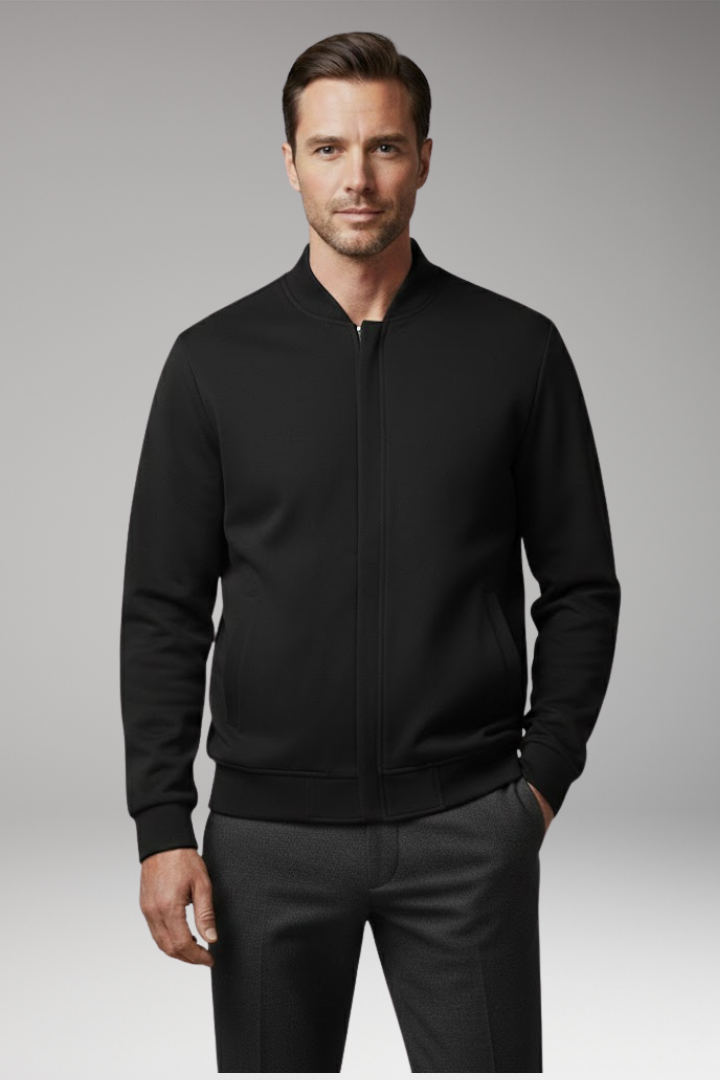Men's Bomber Jacket with Concealed Zip and Elastic Cuffs