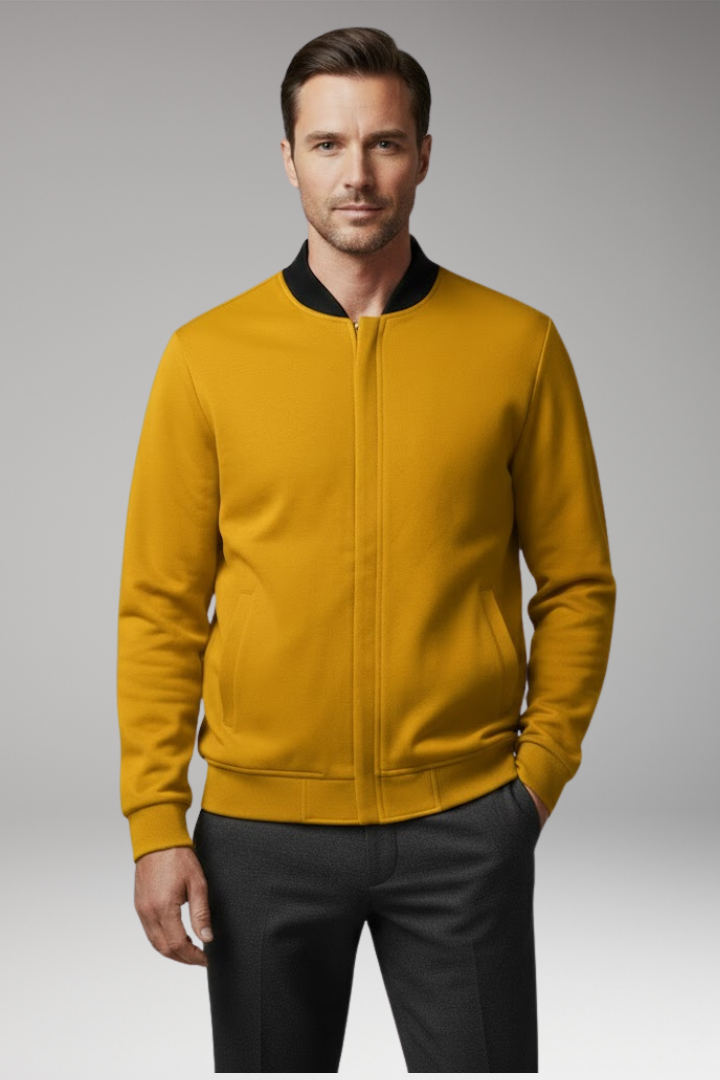 Men's Bomber Jacket with Concealed Zip and Elastic Cuffs