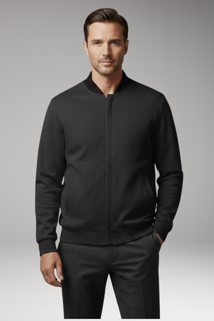 Men's Bomber Jacket with Concealed Zip and Elastic Cuffs