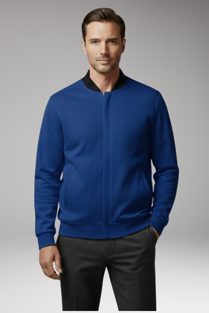 Men's Bomber Jacket with Concealed Zip and Elastic Cuffs
