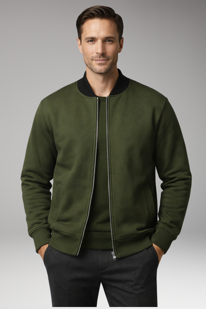 Men's Bomber Jacket with Concealed Zip and Elastic Cuffs