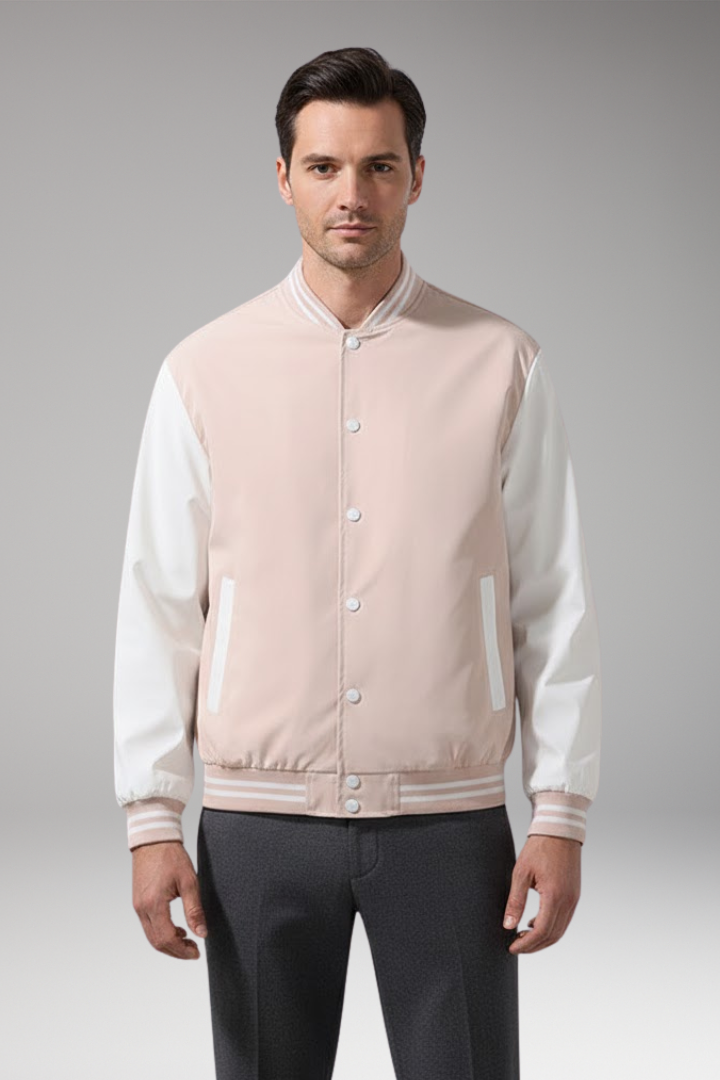 Men's Bomber Jacket with Contrast Sleeves and Functional Pockets