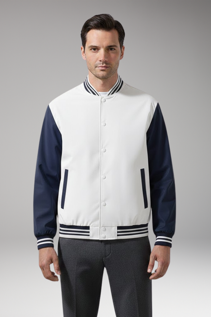 Men's Bomber Jacket with Contrast Sleeves and Functional Pockets