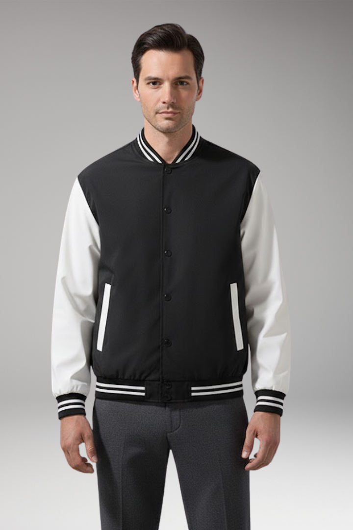Men's Bomber Jacket with Contrast Sleeves and Functional Pockets