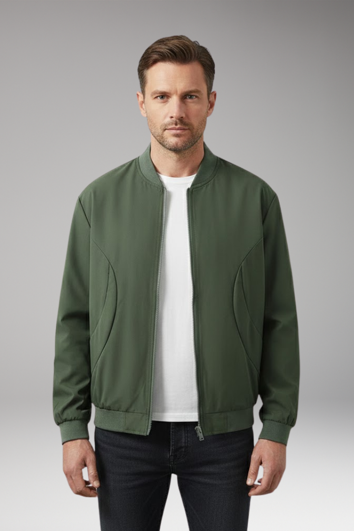 Men's Bomber Jacket with Elastic Cuffs and Side Pockets