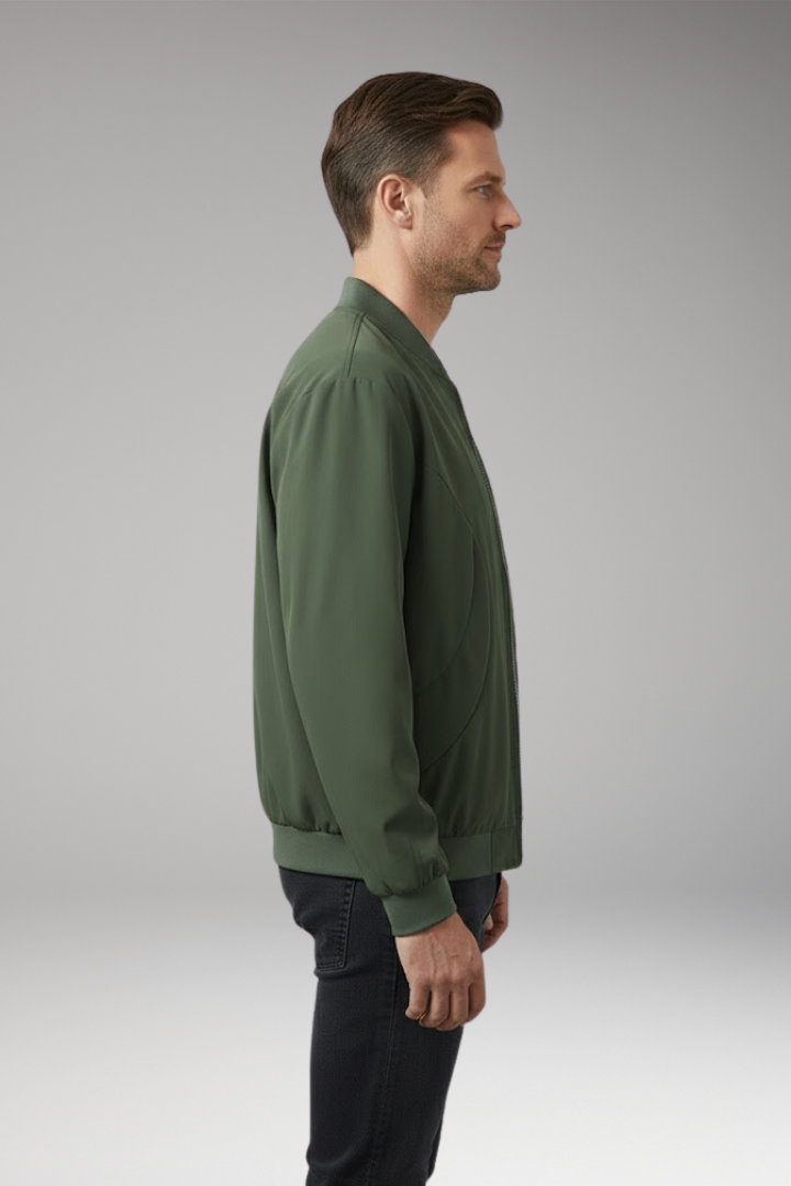 Men's Bomber Jacket with Elastic Cuffs and Side Pockets