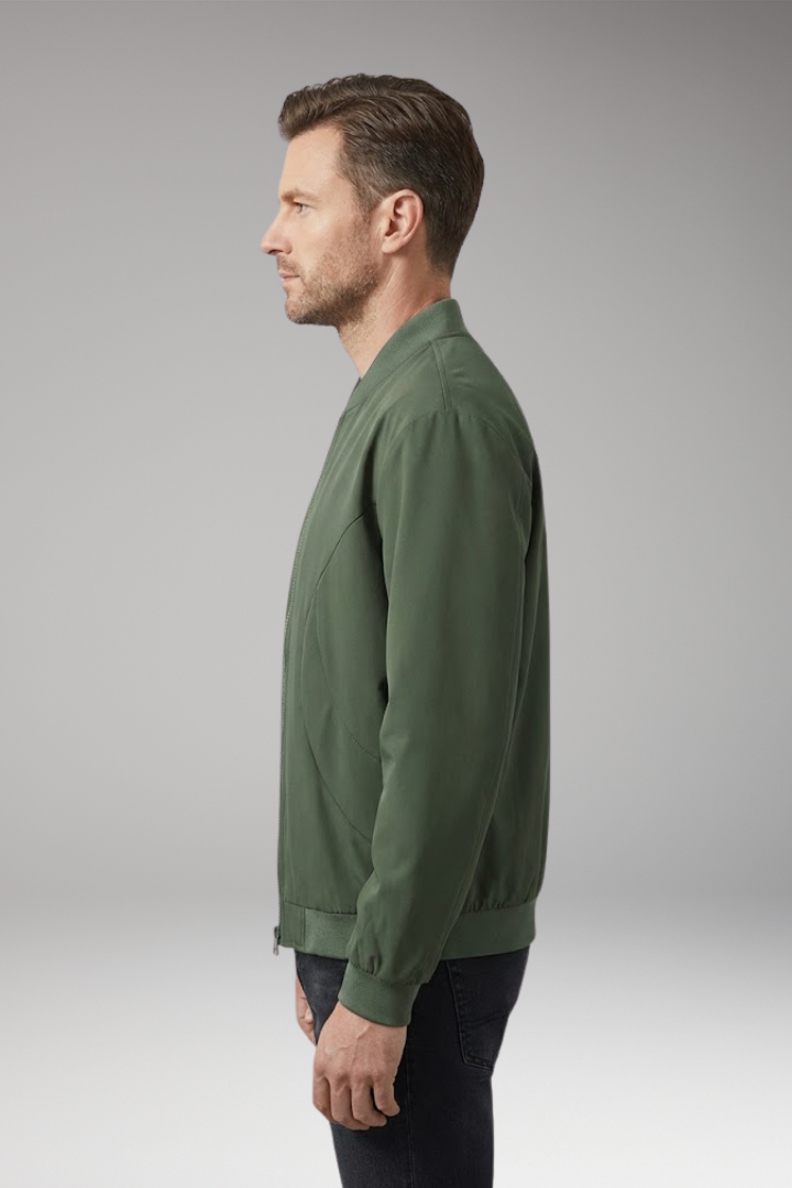Men's Bomber Jacket with Elastic Cuffs and Side Pockets