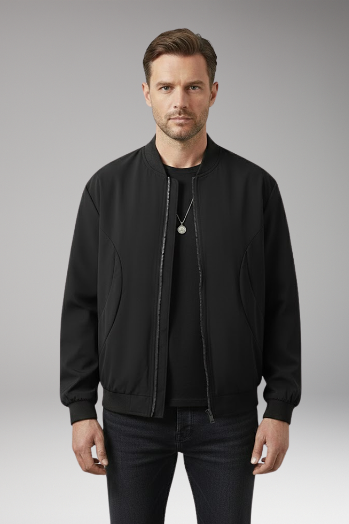 Men's Bomber Jacket with Elastic Cuffs and Side Pockets