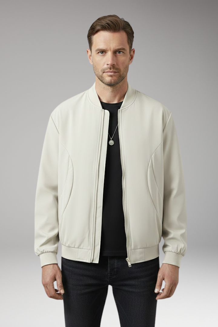 Men's Bomber Jacket with Elastic Cuffs and Side Pockets