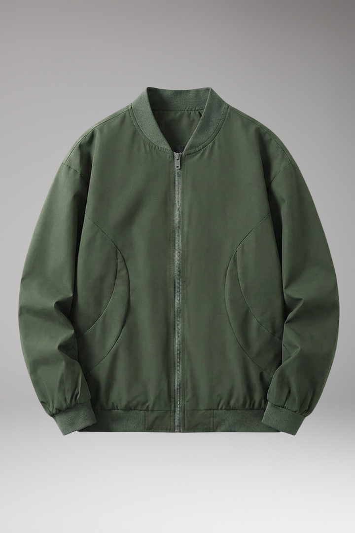 Men's Bomber Jacket with Elastic Cuffs and Side Pockets
