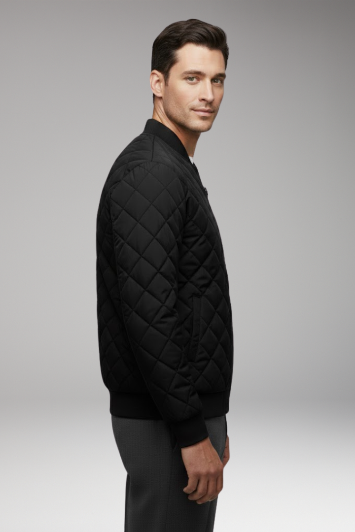 Men’s Bomber Jacket with Front Closure and Diamond Pattern