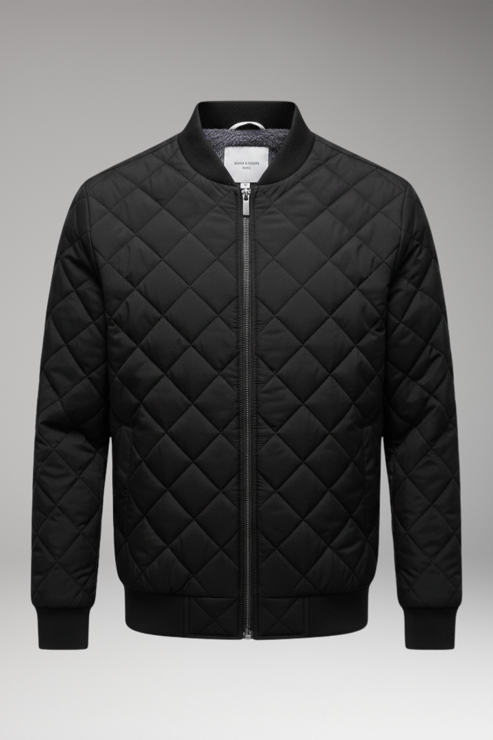Men’s Bomber Jacket with Front Closure and Diamond Pattern