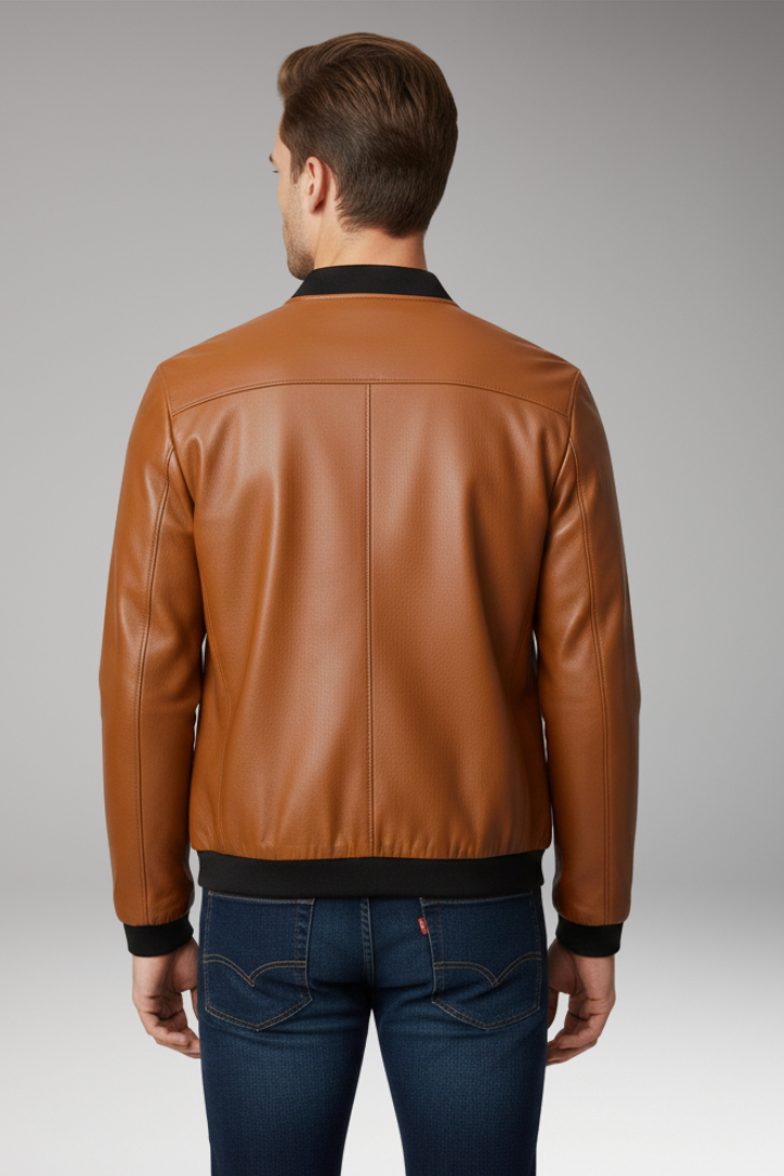 Men’s Bomber Jacket with Front Zip and Contrast Trim