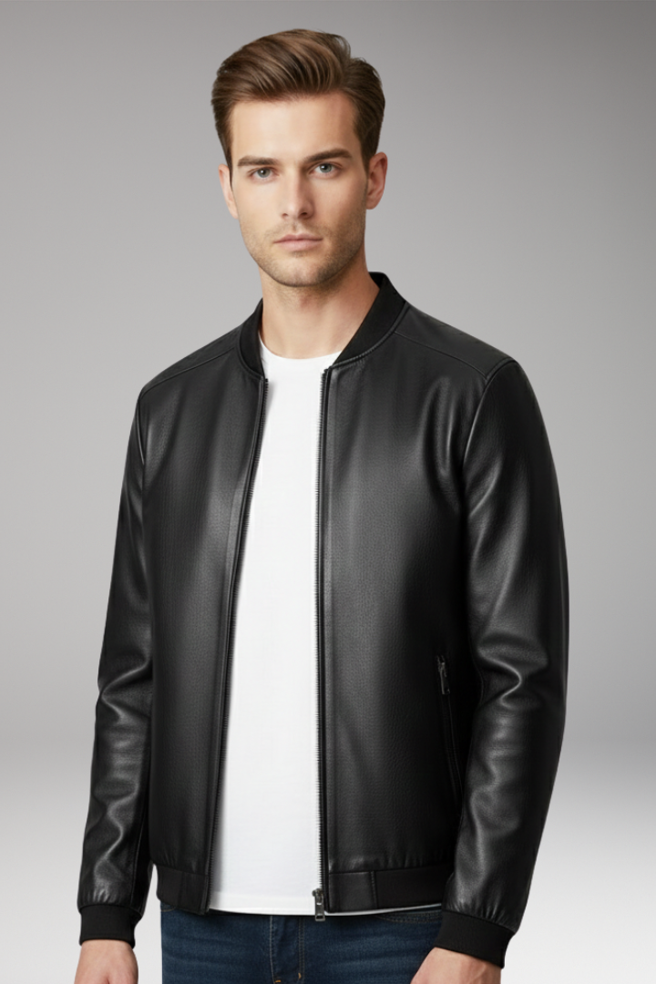 Men’s Bomber Jacket with Front Zip and Contrast Trim