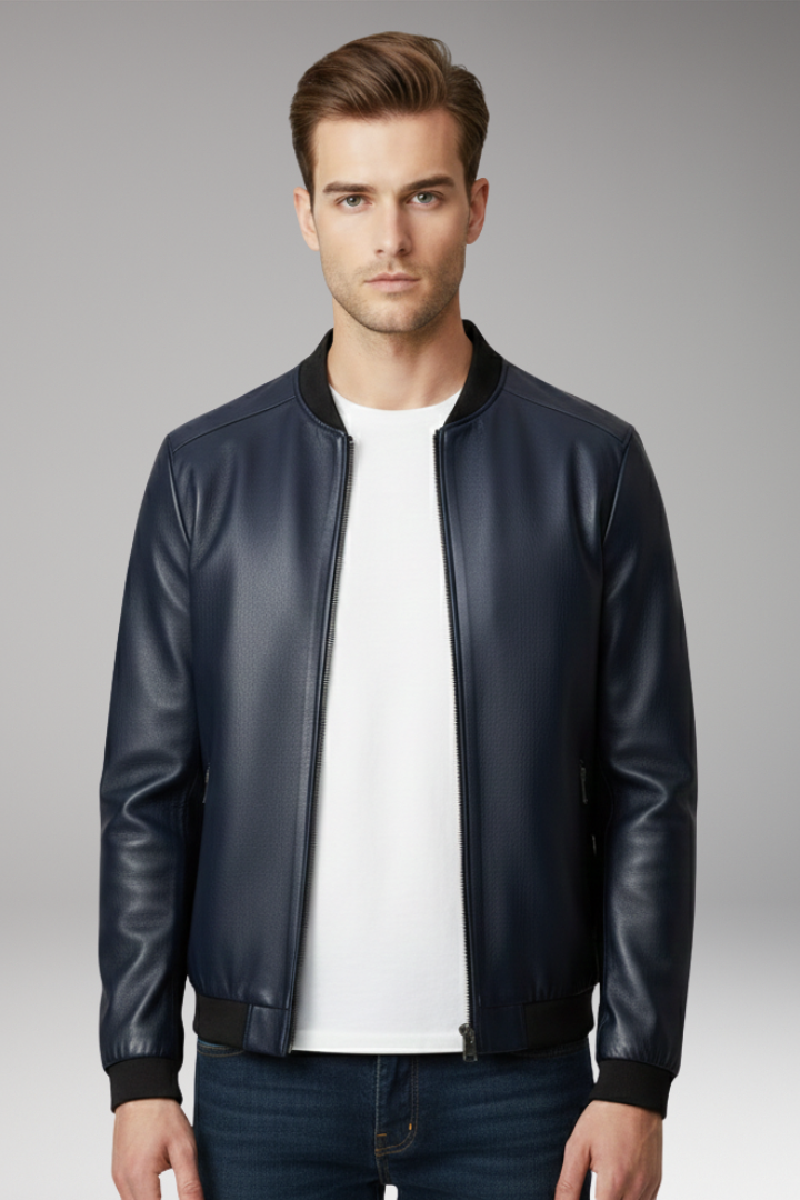 Men’s Bomber Jacket with Front Zip and Contrast Trim