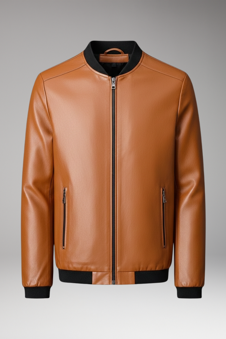 Men’s Bomber Jacket with Front Zip and Contrast Trim
