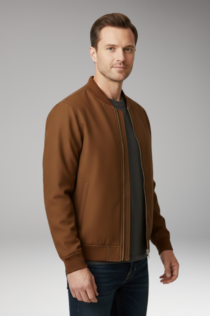 Men’s Bomber Jacket with Front Zip and Ribbed Details