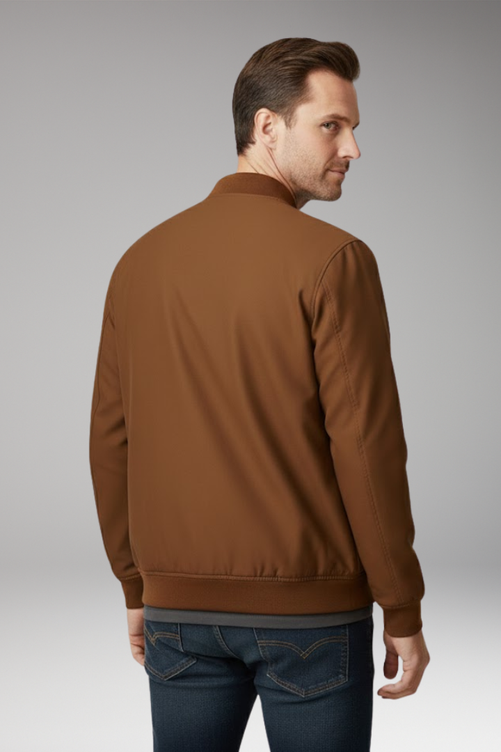 Men’s Bomber Jacket with Front Zip and Ribbed Details