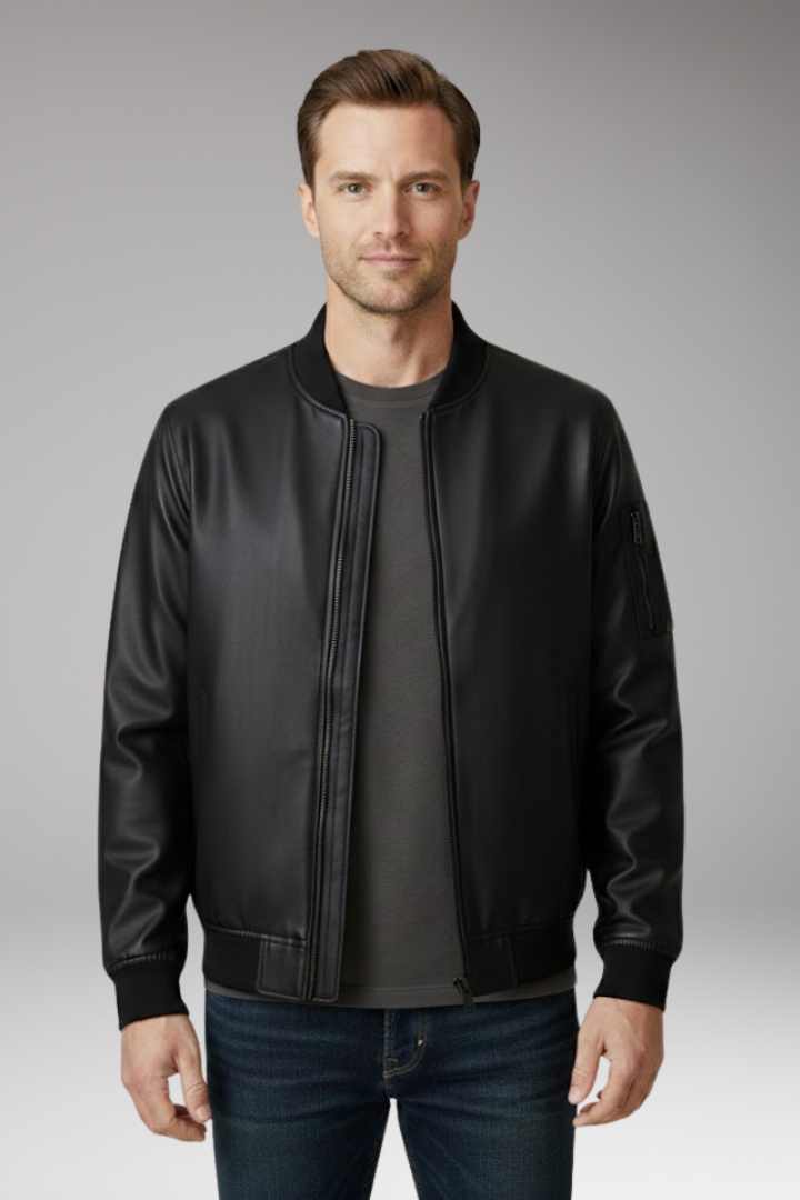 Men’s Bomber Jacket with Front Zip and Ribbed Details