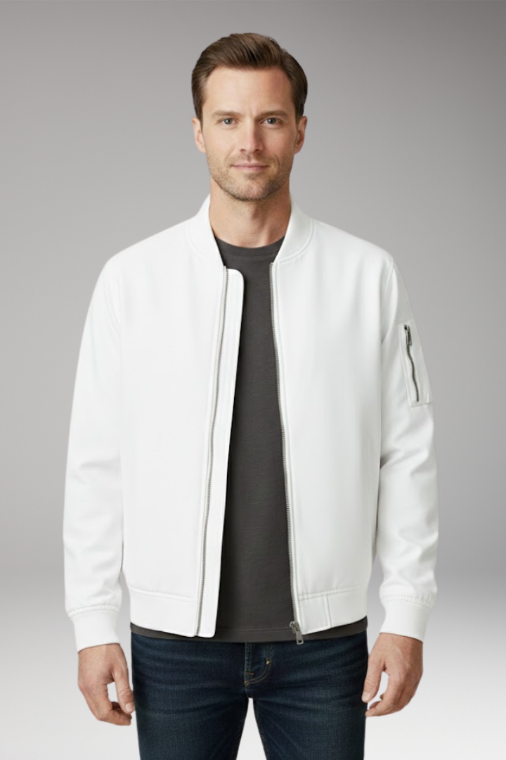 Men’s Bomber Jacket with Front Zip and Ribbed Details