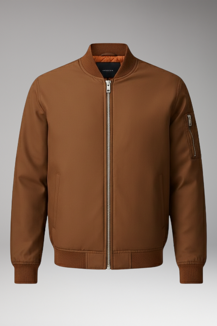 Men’s Bomber Jacket with Front Zip and Ribbed Details