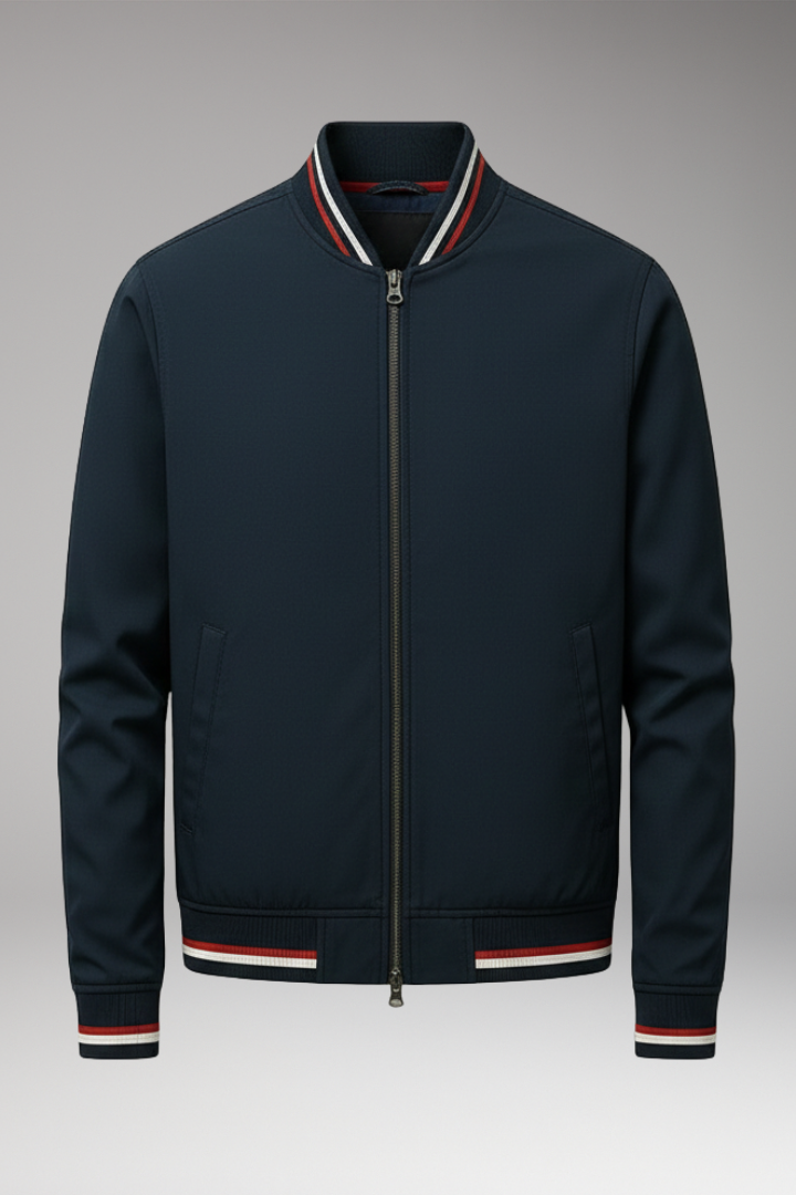 Men’s Bomber Jacket with Front Zip and Ribbed Trim