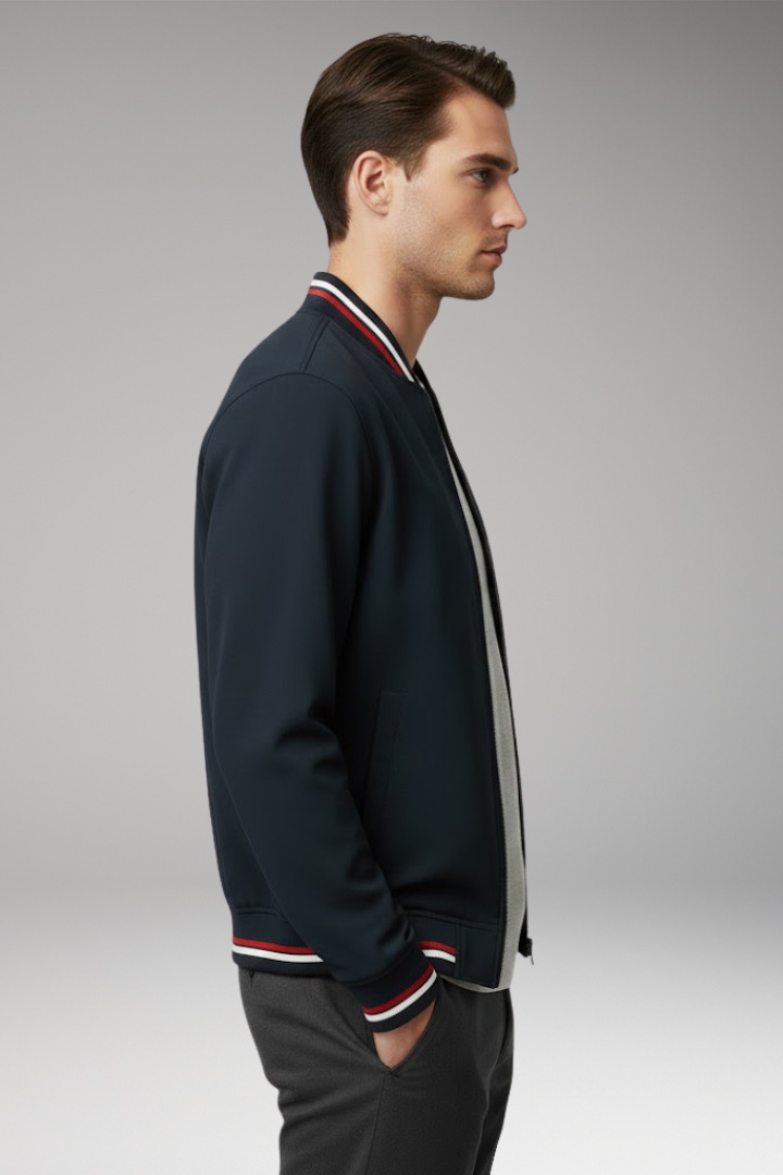 Men’s Bomber Jacket with Front Zip and Ribbed Trim
