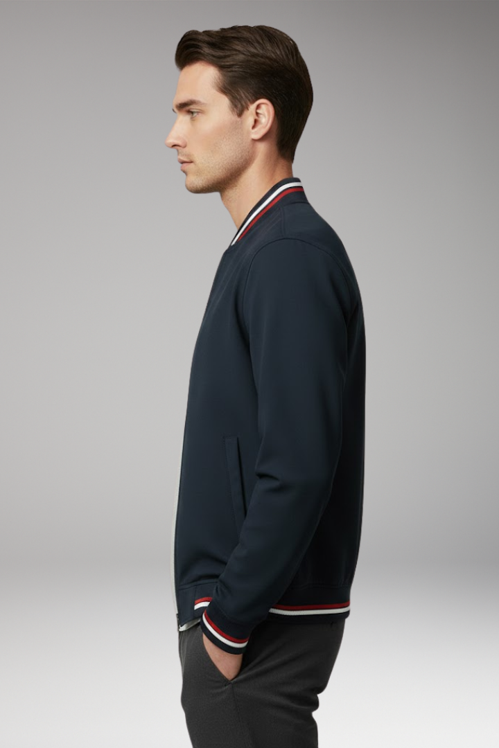Men’s Bomber Jacket with Front Zip and Ribbed Trim
