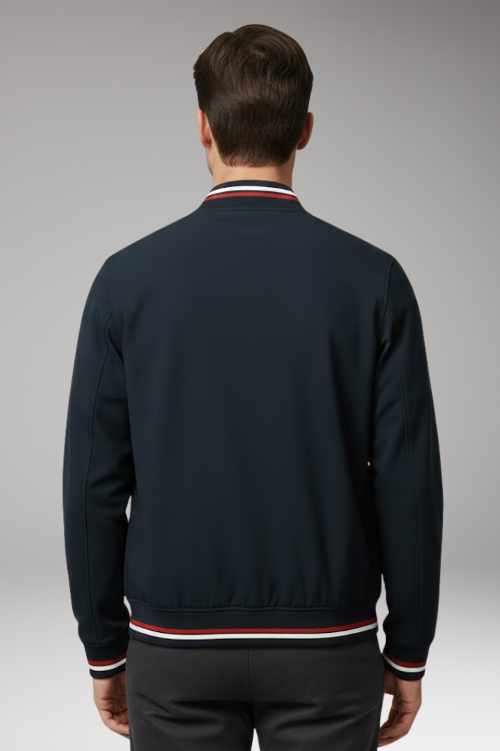 Men’s Bomber Jacket with Front Zip and Ribbed Trim