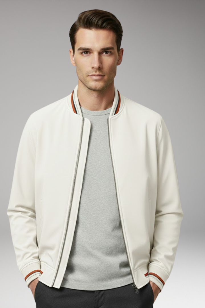 Men’s Bomber Jacket with Front Zip and Ribbed Trim