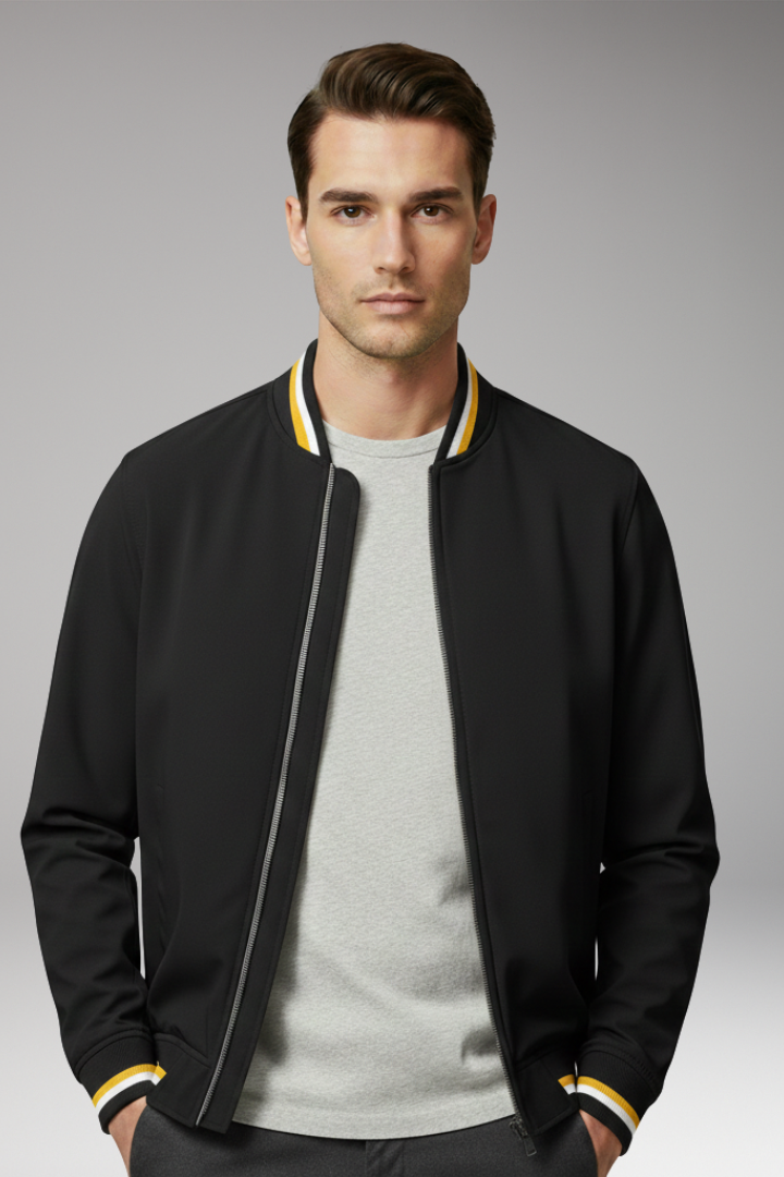 Men’s Bomber Jacket with Front Zip and Ribbed Trim