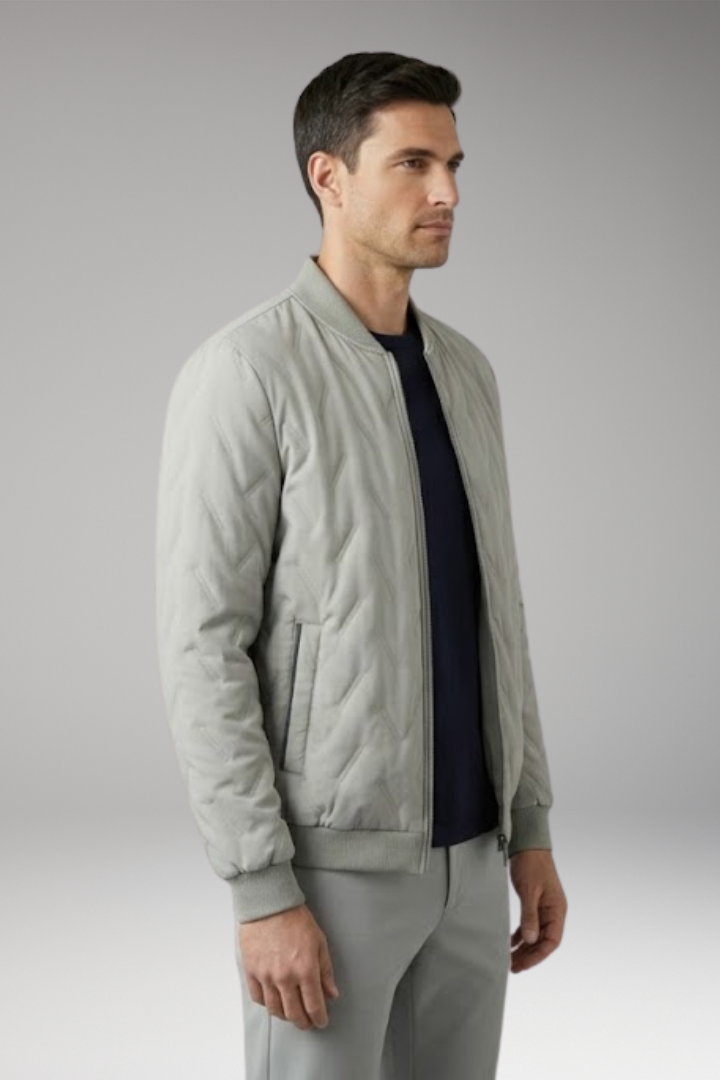 Men's Bomber Jacket with Ribbed Collar and Full-Zip Front