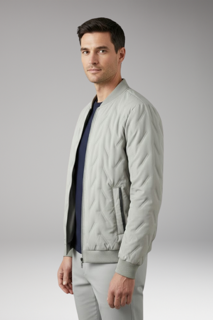 Men's Bomber Jacket with Ribbed Collar and Full-Zip Front