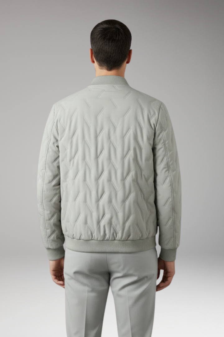 Men's Bomber Jacket with Ribbed Collar and Full-Zip Front