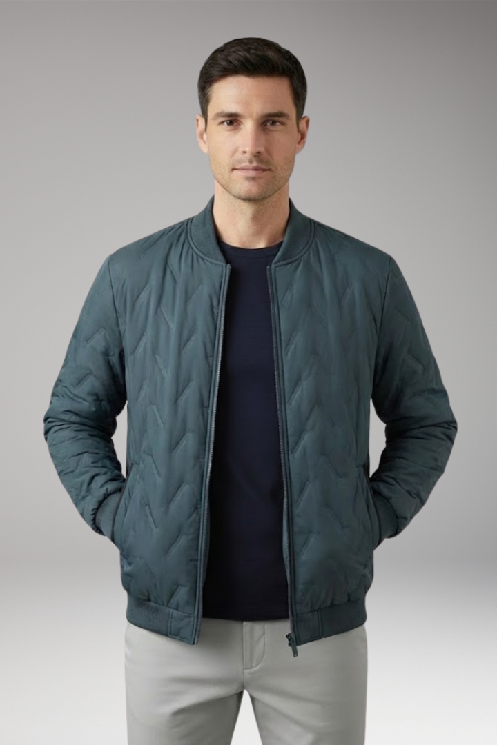 Men's Bomber Jacket with Ribbed Collar and Full-Zip Front