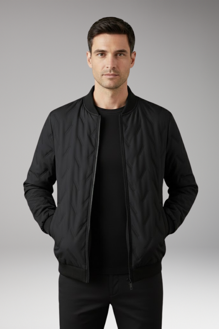 Men's Bomber Jacket with Ribbed Collar and Full-Zip Front