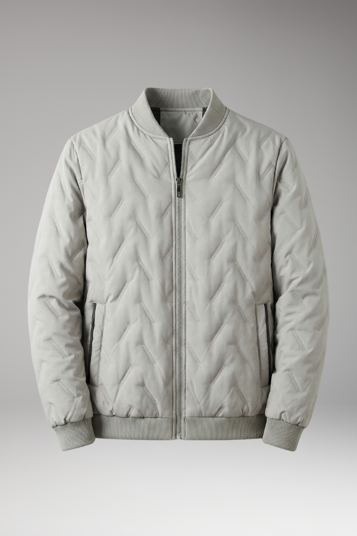 Men's Bomber Jacket with Ribbed Collar and Full-Zip Front