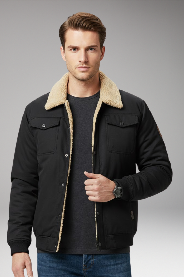 Men’s Bomber Jacket with Ribbed Cuffs and Pockets