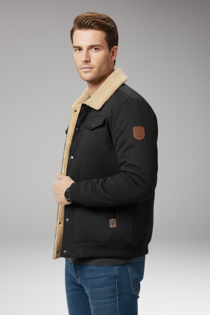 Men’s Bomber Jacket with Ribbed Cuffs and Pockets