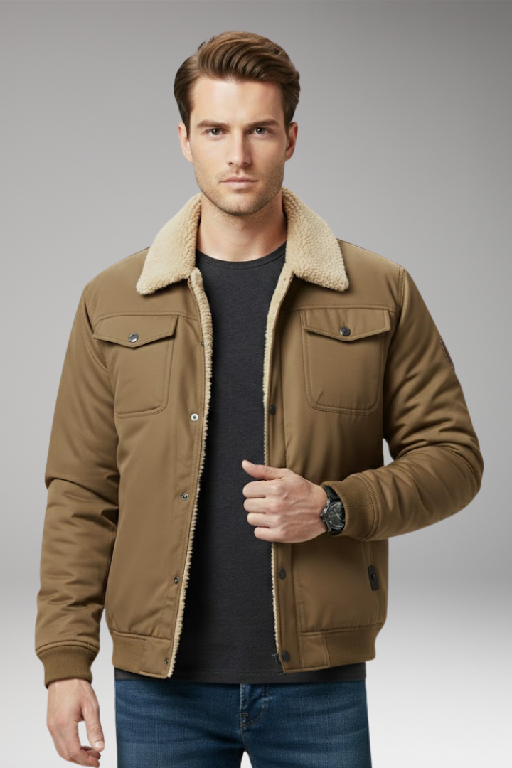 Men’s Bomber Jacket with Ribbed Cuffs and Pockets