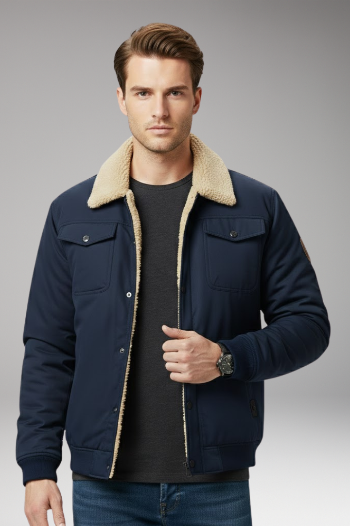 Men’s Bomber Jacket with Ribbed Cuffs and Pockets