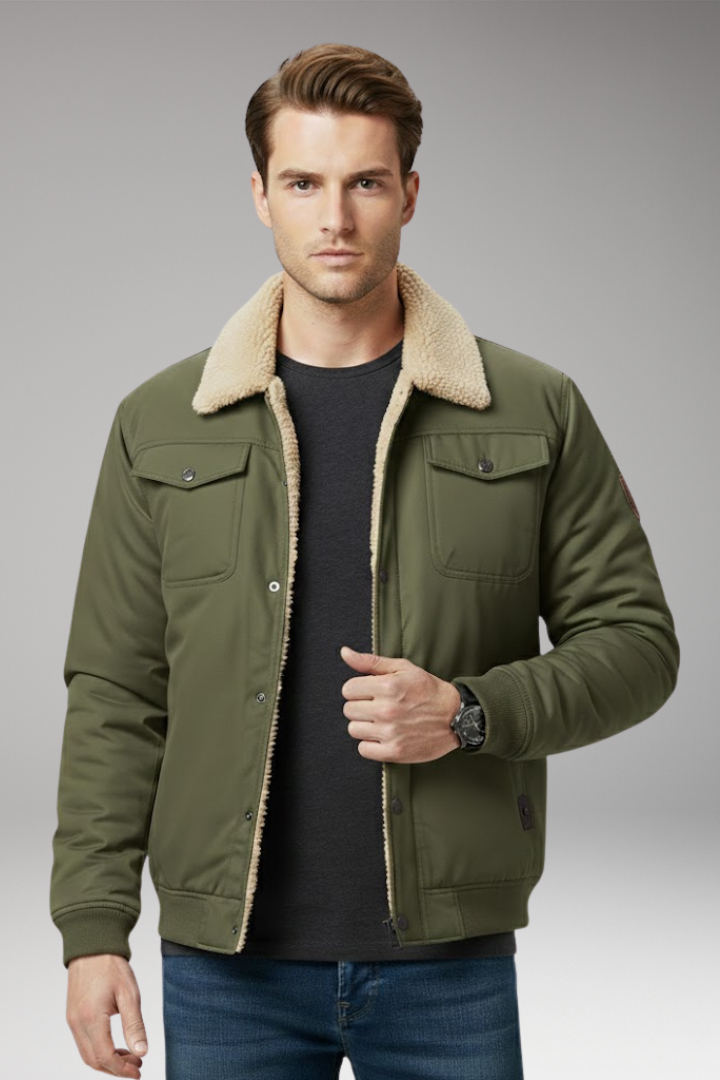 Men’s Bomber Jacket with Ribbed Cuffs and Pockets